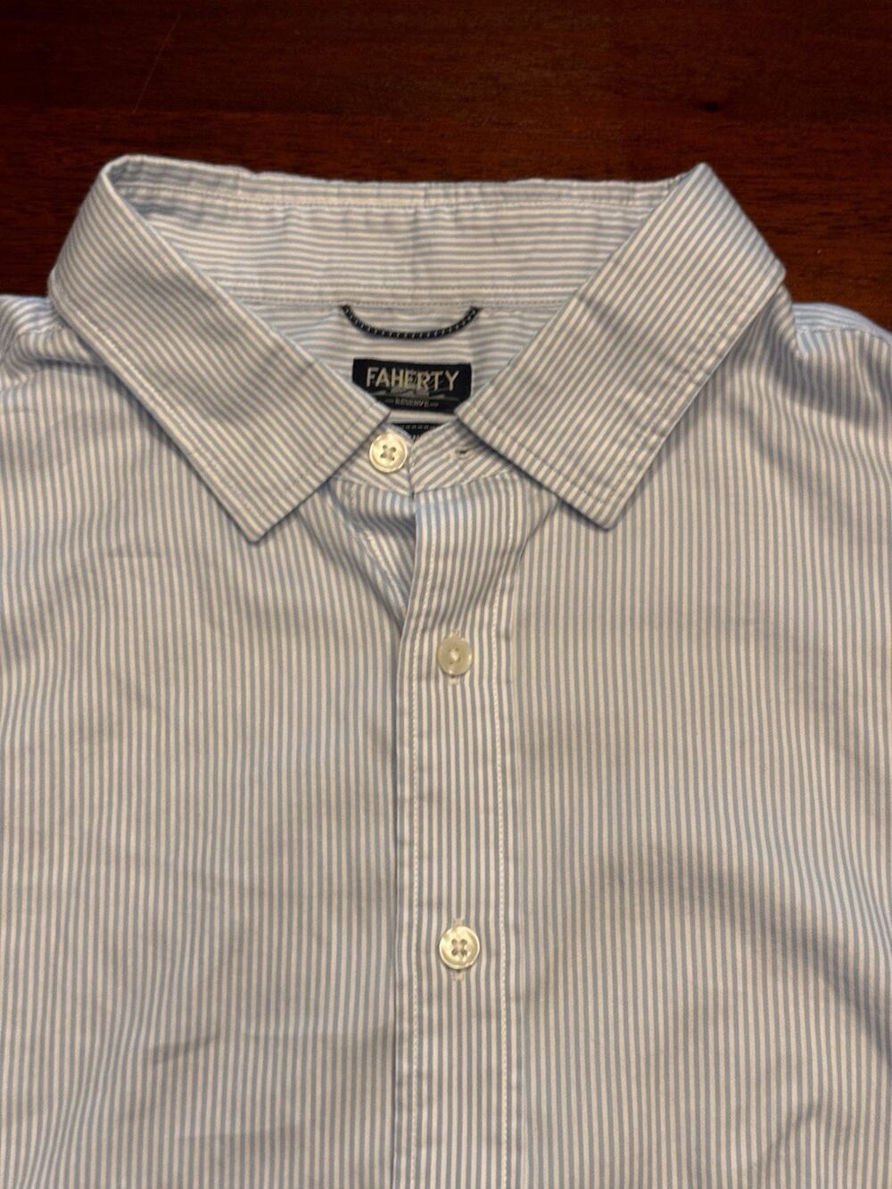 XL Faherty Reserve Movement Long Sleeve Blue Stripe Shirt
